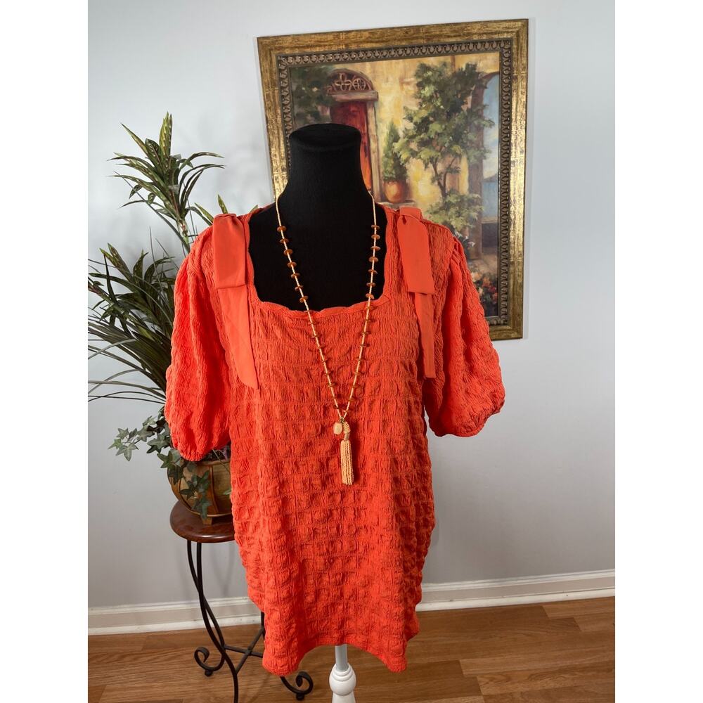 Cato Tunic Dress Women's XL Orange Textured Square Neck Barbiecore Vibrant Boho
